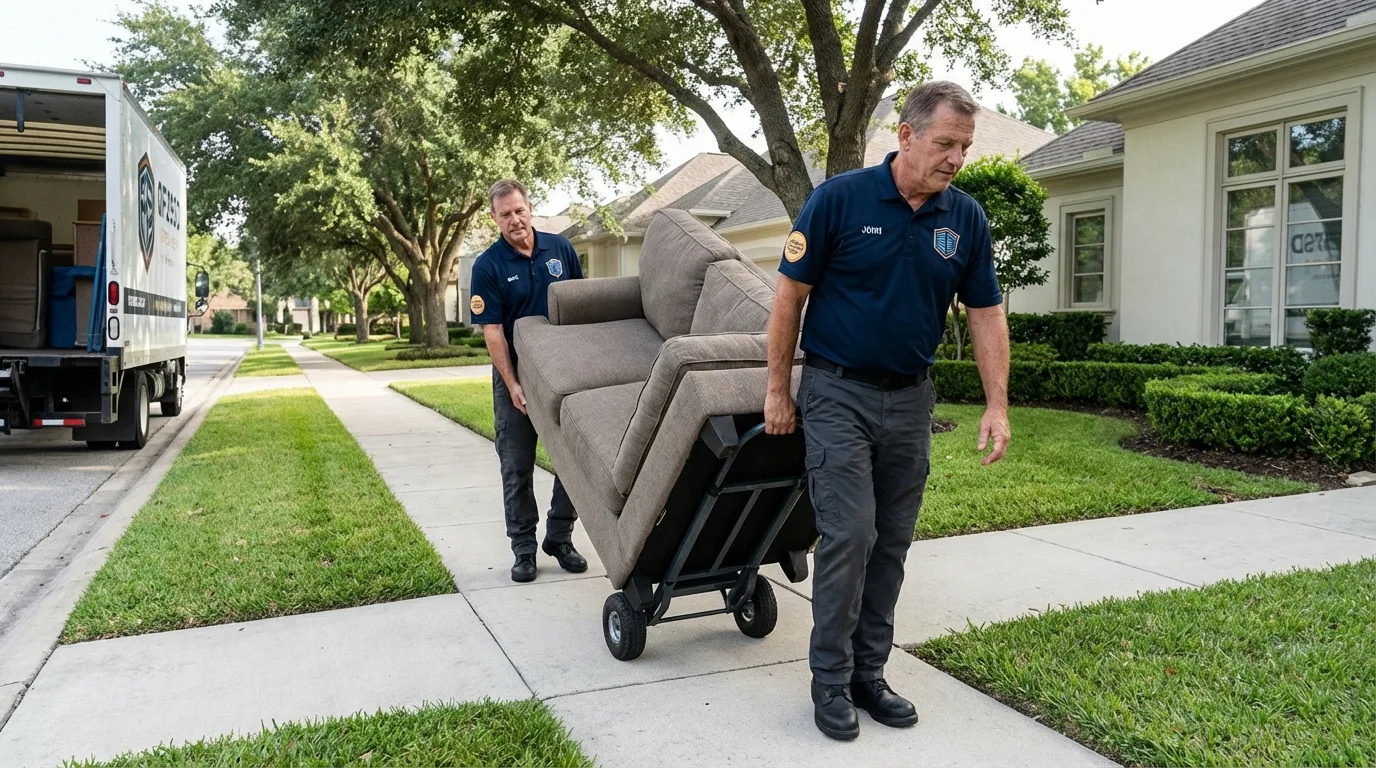 Local residential moving crew loading furniture in North Eastham, MA